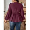 image:imageSOLY HUX Womens Plus Size Lace Blouse Deep V Neck Lantern Long Sleeve Peplum Ruffle Hem Flowy Tops ShirtsPure Burgundy