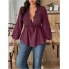image:imageSOLY HUX Womens Plus Size Lace Blouse Deep V Neck Lantern Long Sleeve Peplum Ruffle Hem Flowy Tops ShirtsPure Burgundy