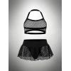 image:imageSOLY HUX Womens Plus Size Sexy Fishnet Mesh Lingerie Set Hollow Out Halter Bra and Thong Panty Sets with SkirtsPlain Black