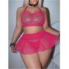 image:imageSOLY HUX Womens Plus Size Sexy Fishnet Mesh Lingerie Set Hollow Out Halter Bra and Thong Panty Sets with SkirtsPure Hotpink