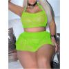 image:imageSOLY HUX Womens Plus Size Sexy Fishnet Mesh Lingerie Set Hollow Out Halter Bra and Thong Panty Sets with SkirtsPure Yellow