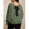 image:imageSOLY HUX Womens Plus Size Sweaters Pullover Bowknot V Neck Long Sleeve Knit Tops Fall ClothesArmy Green