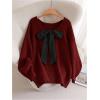 image:imageSOLY HUX Womens Plus Size Sweaters Pullover Bowknot V Neck Long Sleeve Knit Tops Fall ClothesBurgundy