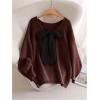 image:imageSOLY HUX Womens Plus Size Sweaters Pullover Bowknot V Neck Long Sleeve Knit Tops Fall ClothesCoffee Brown