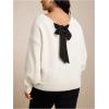 image:imageSOLY HUX Womens Plus Size Sweaters Pullover Bowknot V Neck Long Sleeve Knit Tops Fall ClothesWhite Bow