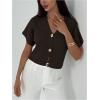 image:imageSOLY HUX Womens Short Sleeve Office Spring Winter Cardigan Sweater Button Down V Neck Slim Fit Elegant Knit TopsCoffee Brown