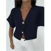 image:imageSOLY HUX Womens Short Sleeve Office Spring Winter Cardigan Sweater Button Down V Neck Slim Fit Elegant Knit TopsDark Blue