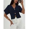 image:imageSOLY HUX Womens Short Sleeve Office Spring Winter Cardigan Sweater Button Down V Neck Slim Fit Elegant Knit TopsDark Blue