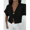 image:imageSOLY HUX Womens Short Sleeve Office Spring Winter Cardigan Sweater Button Down V Neck Slim Fit Elegant Knit TopsPlain Black