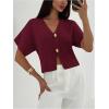 image:imageSOLY HUX Womens Short Sleeve Office Spring Winter Cardigan Sweater Button Down V Neck Slim Fit Elegant Knit TopsPlain Burgundy