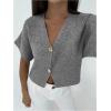 image:imageSOLY HUX Womens Short Sleeve Office Spring Winter Cardigan Sweater Button Down V Neck Slim Fit Elegant Knit TopsPlain Grey