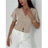 image:imageSOLY HUX Womens Short Sleeve Office Spring Winter Cardigan Sweater Button Down V Neck Slim Fit Elegant Knit TopsPlain Khaki