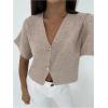 image:imageSOLY HUX Womens Short Sleeve Office Spring Winter Cardigan Sweater Button Down V Neck Slim Fit Elegant Knit TopsPlain Khaki