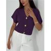 image:imageSOLY HUX Womens Short Sleeve Office Spring Winter Cardigan Sweater Button Down V Neck Slim Fit Elegant Knit TopsPlain Purple