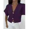 image:imageSOLY HUX Womens Short Sleeve Office Spring Winter Cardigan Sweater Button Down V Neck Slim Fit Elegant Knit TopsPlain Purple