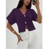 image:imageSOLY HUX Womens Short Sleeve Office Spring Winter Cardigan Sweater Button Down V Neck Slim Fit Elegant Knit TopsPlain Purple