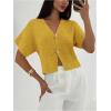 image:imageSOLY HUX Womens Short Sleeve Office Spring Winter Cardigan Sweater Button Down V Neck Slim Fit Elegant Knit TopsPlain Yellow