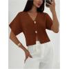 image:imageSOLY HUX Womens Short Sleeve Office Spring Winter Cardigan Sweater Button Down V Neck Slim Fit Elegant Knit TopsPure Brown