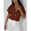 image:imageSOLY HUX Womens Short Sleeve Office Spring Winter Cardigan Sweater Button Down V Neck Slim Fit Elegant Knit TopsPure Brown