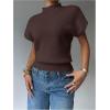 image:imageSOLY HUX Womens Short Sleeve Sweater Pullover Mock Neck Ribbed Knit Tops Work Office OutfitCoffee Brown