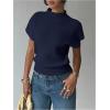image:imageSOLY HUX Womens Short Sleeve Sweater Pullover Mock Neck Ribbed Knit Tops Work Office OutfitDark Blue