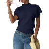 image:imageSOLY HUX Womens Short Sleeve Sweater Pullover Mock Neck Ribbed Knit Tops Work Office OutfitDark Blue