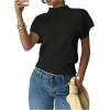 image:imageSOLY HUX Womens Short Sleeve Sweater Pullover Mock Neck Ribbed Knit Tops Work Office OutfitPlain Black