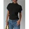image:imageSOLY HUX Womens Short Sleeve Sweater Pullover Mock Neck Ribbed Knit Tops Work Office OutfitPlain Black