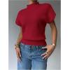 image:imageSOLY HUX Womens Short Sleeve Sweater Pullover Mock Neck Ribbed Knit Tops Work Office OutfitPlain Burgundy
