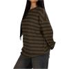 image:imageSOLY HUX Womens Striped Sweater Waffle Knit Tops for Women Long Sleeve Shirts Casual Lightweight Fall TopsBrown Striped