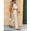 image:imageSOLY HUX Womens Summer Vacation 2 Piece Set Tie Shoulder Crop Top and Pants Travel OutfitsPure Beige