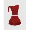 image:imageSOLY HUX Womens Two Piece Skirt Set Off The Shoulder Y2k Crop Top Ruffle Mini Skirts Going Out OutfitsPure Red