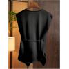 image:imageSOLY HUX Womens V Neck Satin Blouse Wrap Tie Side Sleeveless Shirt Summer Business Casual TopsPure Black