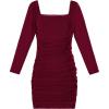 image:imageSOLY HUX Girls Square Neck Long Sleeve Ruched Bodycon Mini DressPlain Burgundy