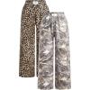 image:imageSOLY HUX Womens 2 Piece Baggy Pants Leopard Camo Print Elastic Waist Wide Leg Long Trousers StreetwearMulticoloured