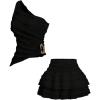 image:imageSOLY HUX Womens 2 Piece Skirt Sets Y2k One Shoulder Tank Tops and Ruffle Layered Mini Skirt Summer Vacation OutfitsPure Black