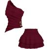image:imageSOLY HUX Womens 2 Piece Skirt Sets Y2k One Shoulder Tank Tops and Ruffle Layered Mini Skirt Summer Vacation OutfitsPure Burgundy