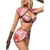 image:imageSOLY HUX Womens 4 Piece Cheongsam Costume Lingerie Set Dragon Print Qipao Cosplay OutfitsPink Floral