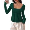 image:imageSOLY HUX Womens Babydoll Tops Long Sleeve Henley Shirts Cute Square Neck Coquette Peplum TopDark Green