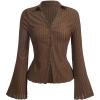 image:imageSOLY HUX Womens Button Down T Shirt Collared V Neck Bell Long Sleeve Casual TopsSolid Brown