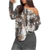 image:imageSOLY HUX Womens Camo TShirts Long Sleeve Cold Shoulder Loose Tee Shirts Vintage StreetwearCoffee Brown