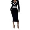 image:imageSOLY HUX Womens Color Block Bodycon Midi Dress Wrap Lapel Collar Long Sleeve Work Office DressesBlack and White