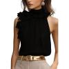 image:imageSOLY HUX Womens Elegant Blouse Ruffle Trim Sleeveless Mock Neck Halter Tank Top Office OutfitPure Black