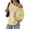 image:imageSOLY HUX Womens Graphic Tees Off The Shoulder Short Sleeve Oversized T Shirt Vintage Summer TopsYellow Peach