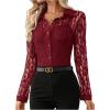 image:imageSOLY HUX Womens Lace Sheer Button Down Blouse Long Sleeve Collared Shirts Old Money OutfitsPure Burgundy
