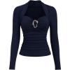image:imageSOLY HUX Womens Long Sleeve Metal Decor Button Trendy Going Out Top Sweetheart Neck Slim Elegant T Shirts ChristmasRoyal Blue