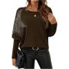 image:imageSOLY HUX Womens Long Sleeve Rhinestone Tops Crew Neck Casual T Shirt Spring Fall ClothesPure Brown