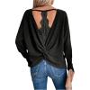 image:imageSOLY HUX Womens Long Sleeve Shirts Lace Open Back TShirt Casual Textured Waffle Knit Tee TopsSolid Black