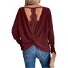 image:imageSOLY HUX Womens Long Sleeve Shirts Lace Open Back TShirt Casual Textured Waffle Knit Tee TopsSolid Burgundy