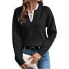 image:imageSOLY HUX Womens Long Sleeve Sweater Lace Trim Notched V Neck Knit Pullover Tops Casual Trendy SweatersPure Black